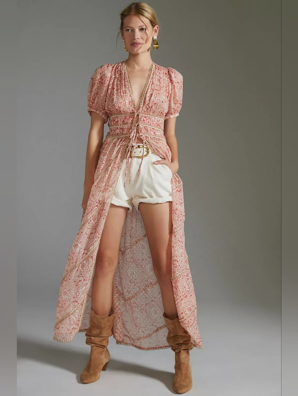 ANTHROPOLOGIE Forever That Girl Long Length Tie-Front Shirt - Size S - NWOT